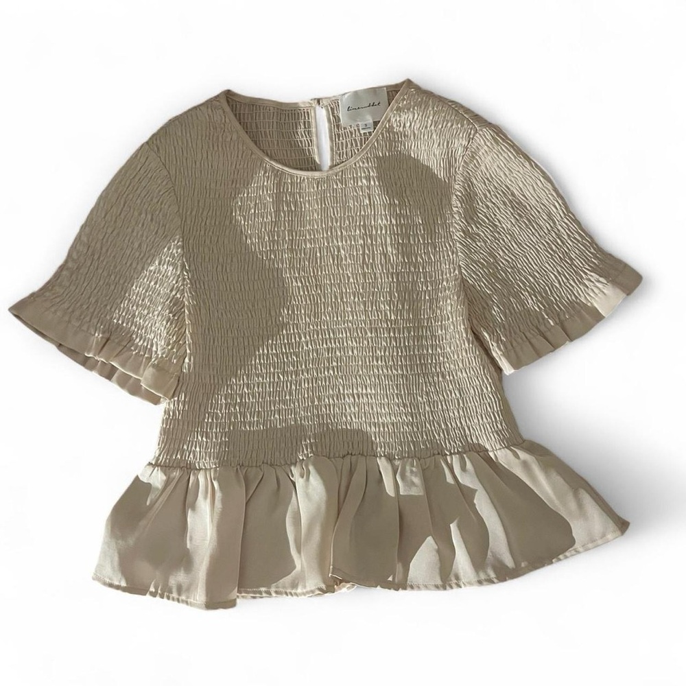line and dot peplum ruched peplum top beige size small